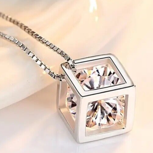 Hollow Cubic Shape Pendant Necklace Inlaid Shiny Zircon Pendant Necklace 71