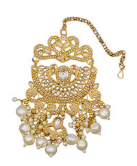 Elegant Bollywood Inspired Gold Kundan Earrings and Tika Set Indian Jewelry 248