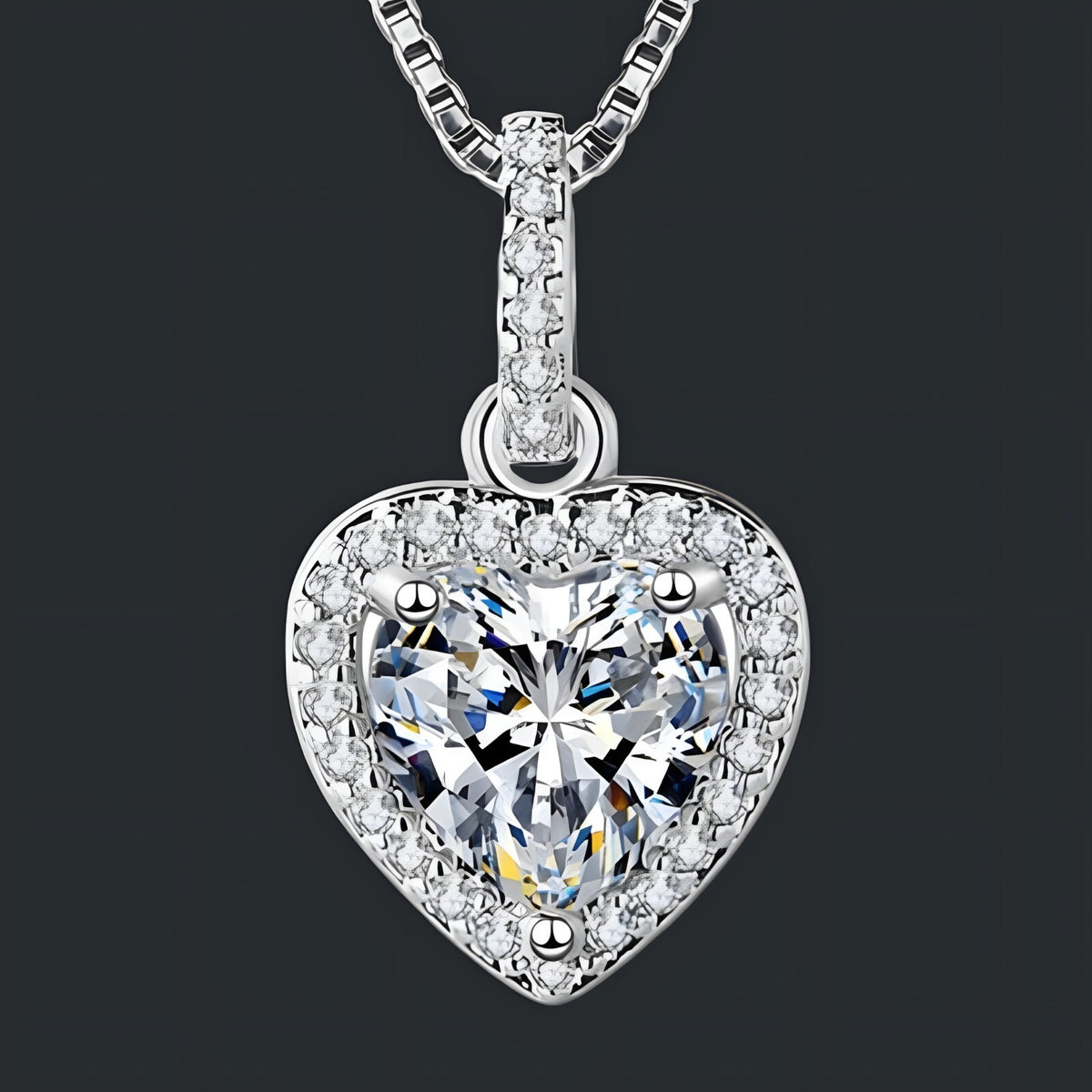 925 Sterling Silver Heart Pendant Necklace AAA Cubic Zirconia Charm Jewelry  275