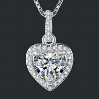 925 Sterling Silver Heart Pendant Necklace AAA Cubic Zirconia Charm Jewelry  275