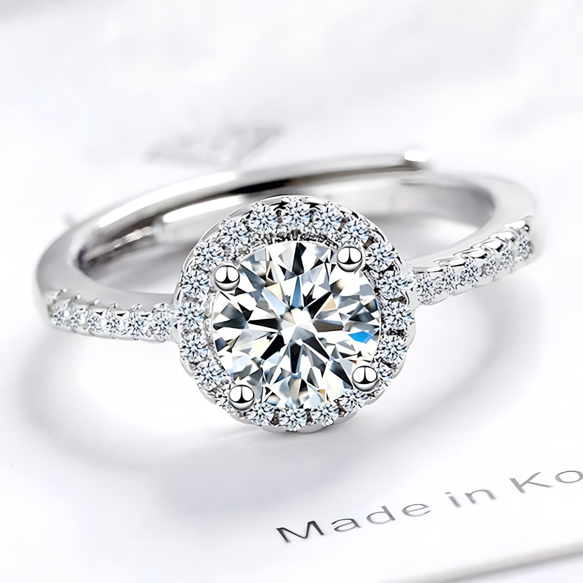 925 Sterling Silver AAA Cubic Zirconia Halo Engagement Ring, 8mm Round Cut 376