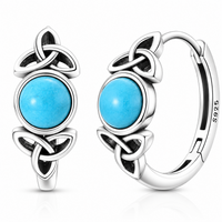 Celtic Knot Hoop Earrings for Women - Blue Turquoise Round Stone, 18.2mm 1802