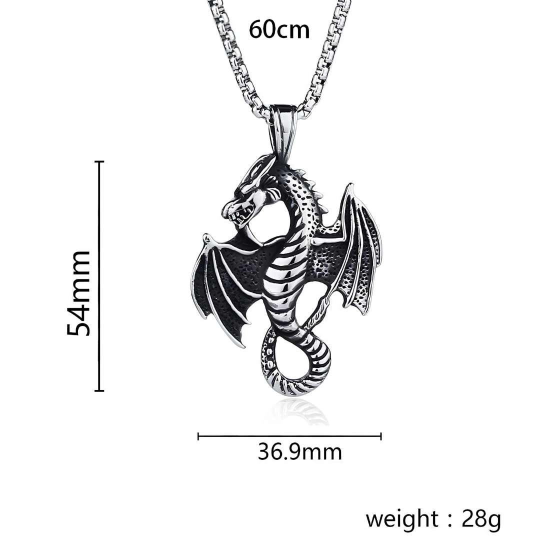 Winged Dragon Pendant Necklace, 60 cm Gothic Fantasy Chain Detailed 54 mm 1887