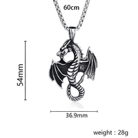 Winged Dragon Pendant Necklace, 60 cm Gothic Fantasy Chain Detailed 54 mm 1887