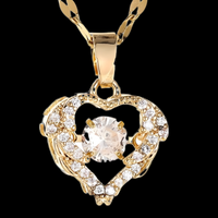 Gold Tone Stainless Steel Heart Pendant Necklace Women Sparkling Clear Stone B49