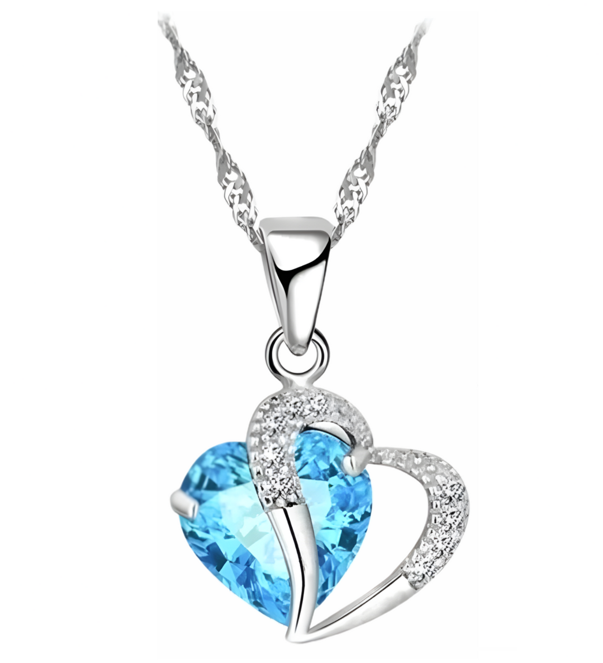 Sky Blue Heart Crystal Necklace and Earrings Set for Women,Aquamarine Color 1302