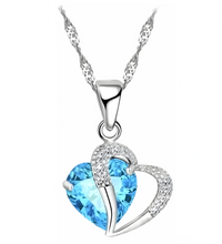 Sky Blue Heart Crystal Necklace and Earrings Set for Women,Aquamarine Color 1302