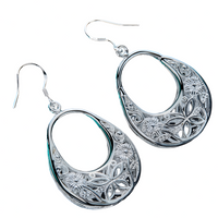 Floral Filigree Oval Drop Earrings for Women–Zinc Alloy with Silver Plating 1213