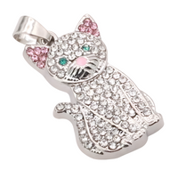 Cat Pendant Necklace For Women Silver Tone Look Crystal Kitten Charm Animal B246