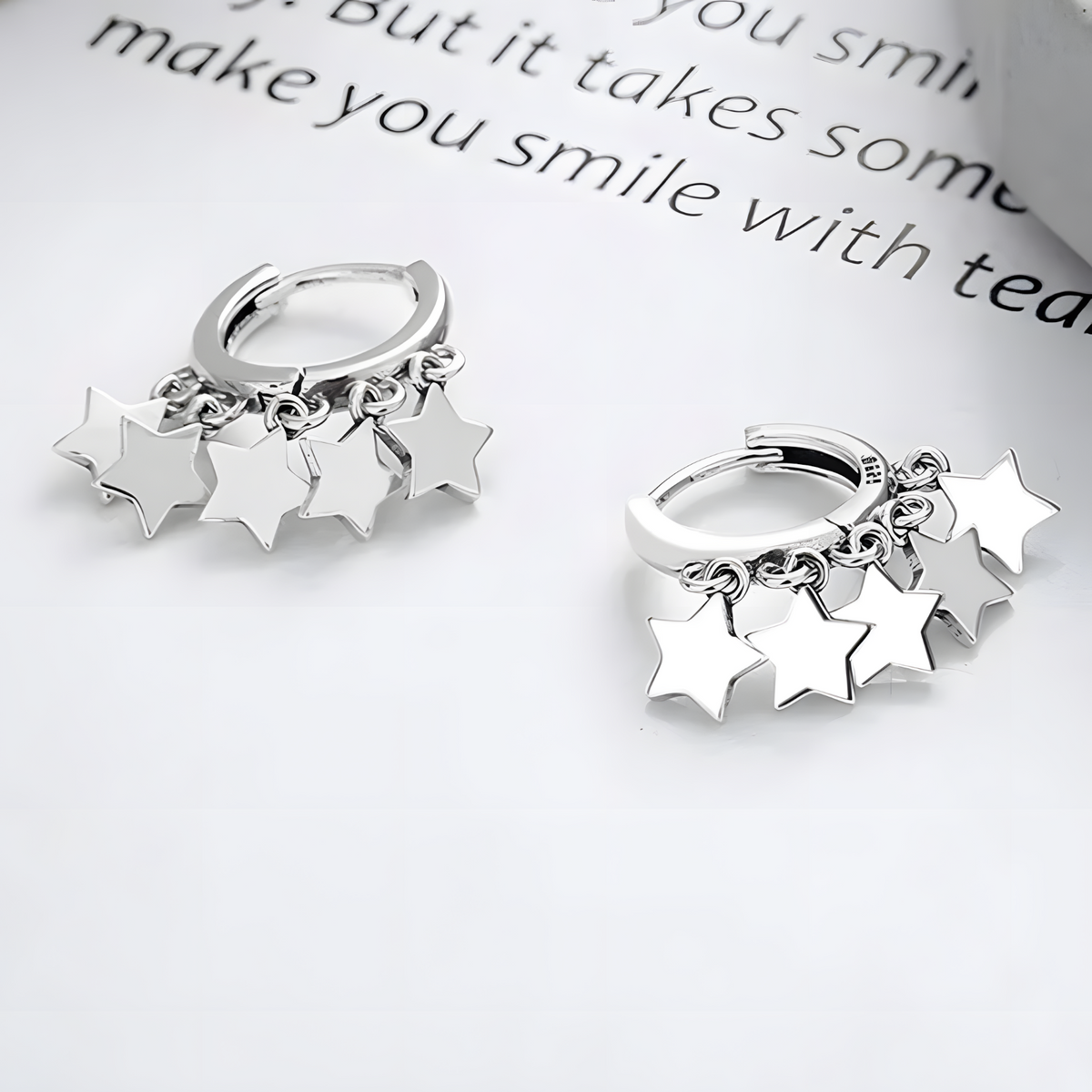 Sterling Silver Dangle Hoop Earrings Women, Rhodium Plated Star Drop Earring 479