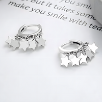 Sterling Silver Dangle Hoop Earrings Women, Rhodium Plated Star Drop Earring 479