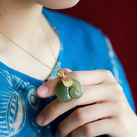 Women's Natural Jade Elephant Pendant Necklace 18K Gold Plated Chain Dainty 457