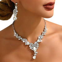 Women Trendy Necklace+Earrings Clear Crystal Wedding Party Bride Necklace 279