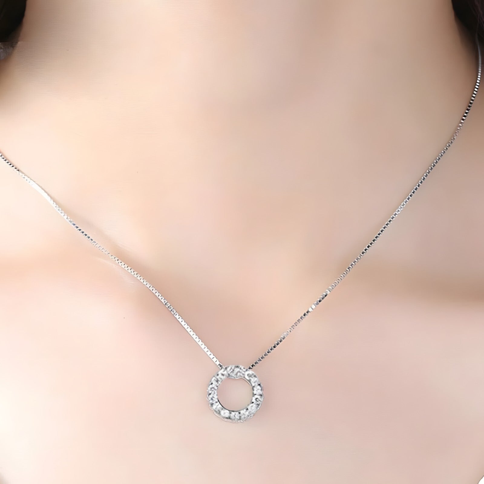 925 Sterling Silver Jewelry Round Zircon Pendants Necklaces Women Fine Semi 266