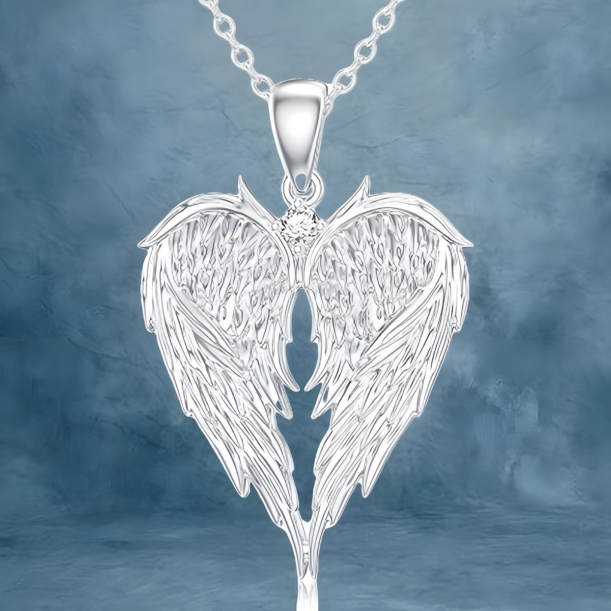 Angel Wings Heart Pendant Necklace 45cm+5cm Adjustable Chain Winged Heart 1484