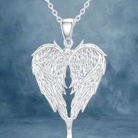 Angel Wings Heart Pendant Necklace 45cm+5cm Adjustable Chain Winged Heart 1484