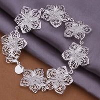 925 Silver Plated Filigree Flower Bracelet, Adjustable Women's Jewellery 422