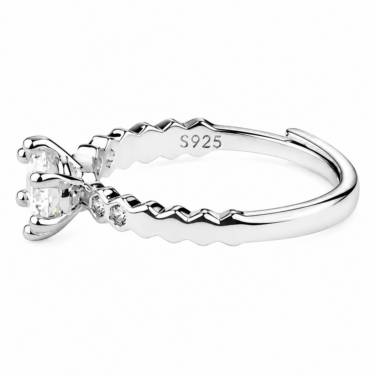 Elegant Adjustable Solitaire Ring, Round Brilliant Zircon Bridal Promise 1631