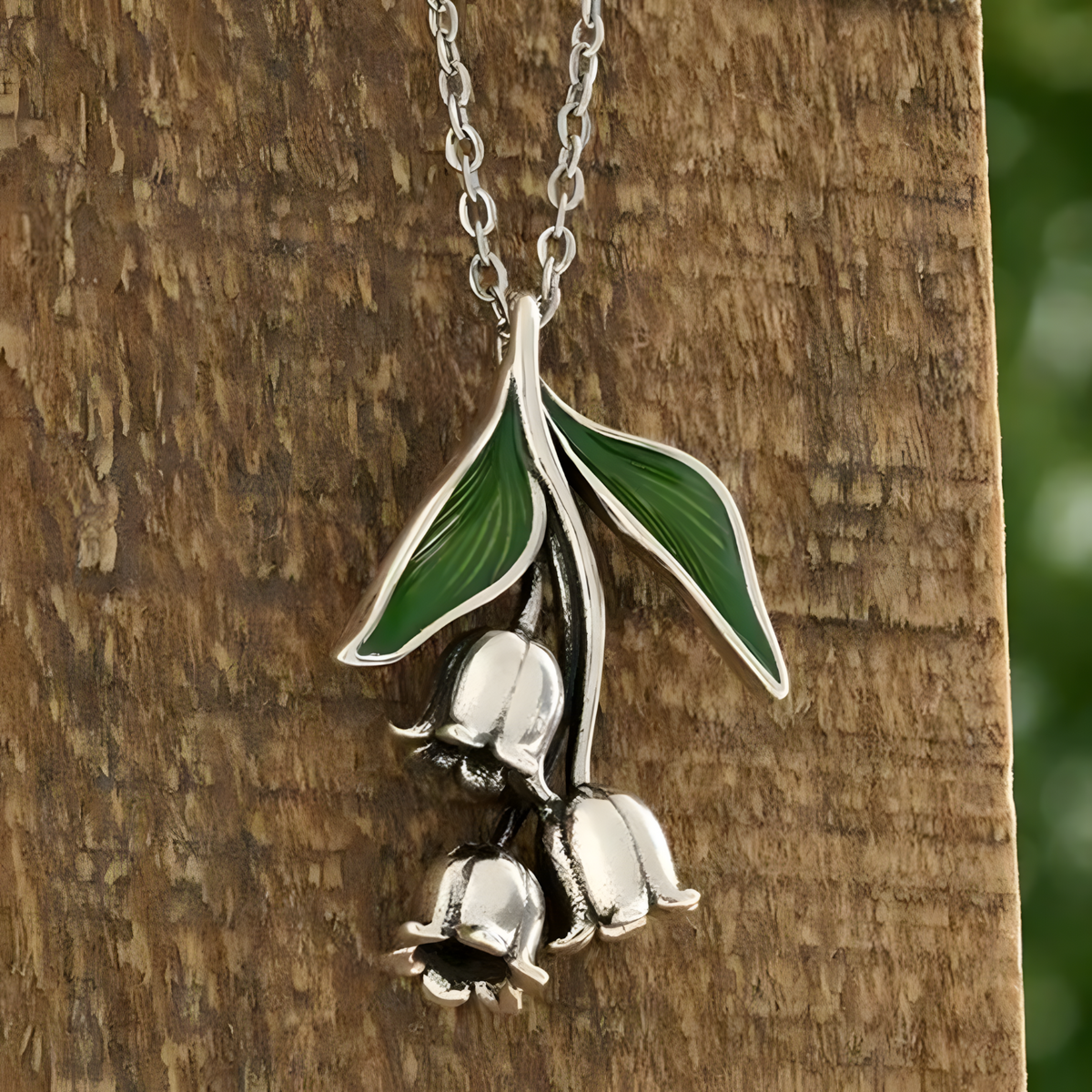 Lily Of The Valley Jewellery Set Women, Green Leaf Flower Pendant Necklace 1710