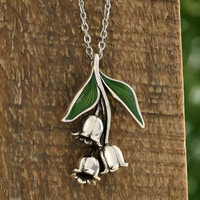 Lily Of The Valley Jewellery Set Women, Green Leaf Flower Pendant Necklace 1710