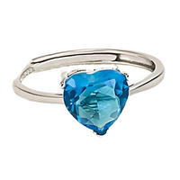 925 Sterling Silver Blue Heart Crystal Necklace Earrings Ring Set B31