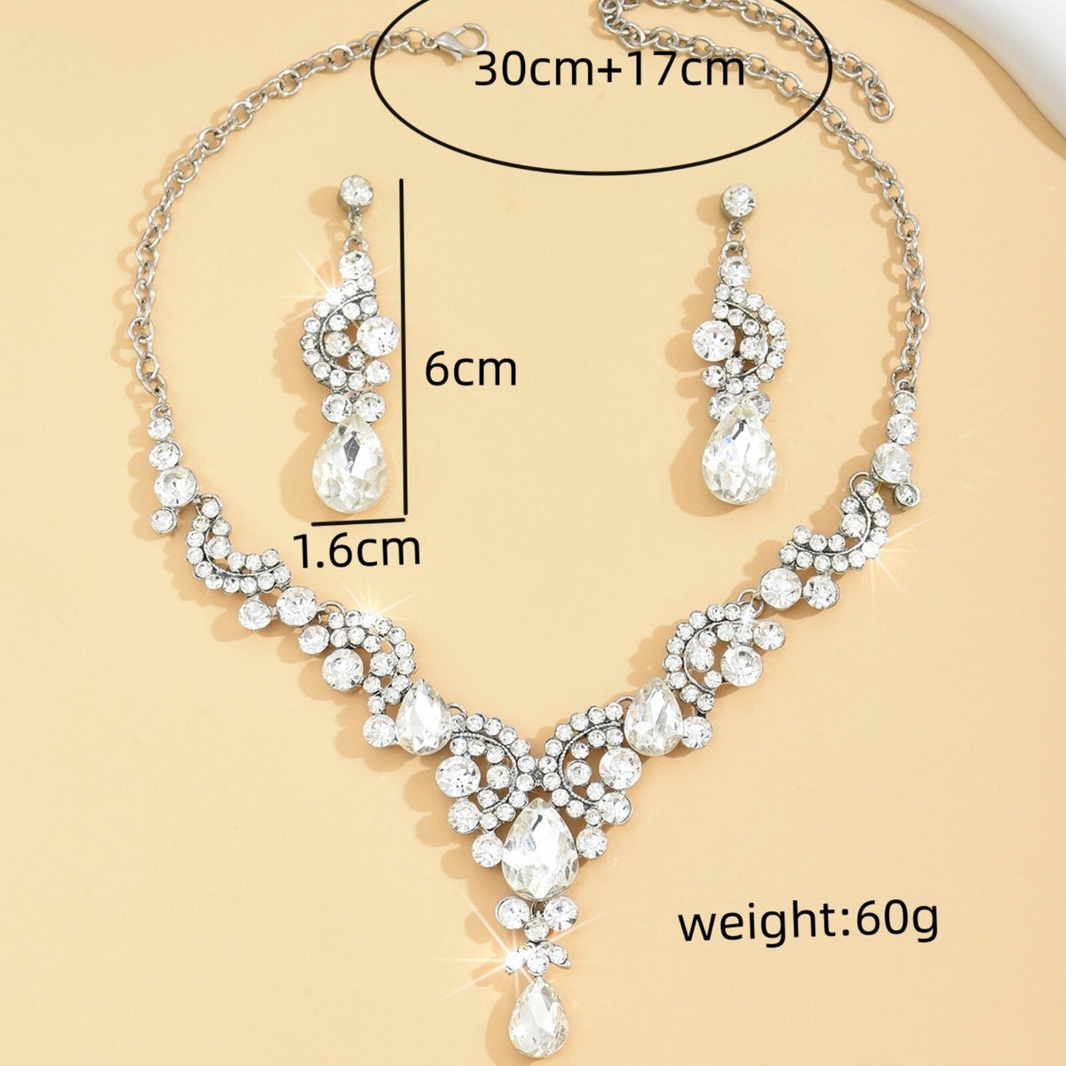 Women Trendy Necklace+Earrings Clear Crystal Wedding Party Bride Necklace 279