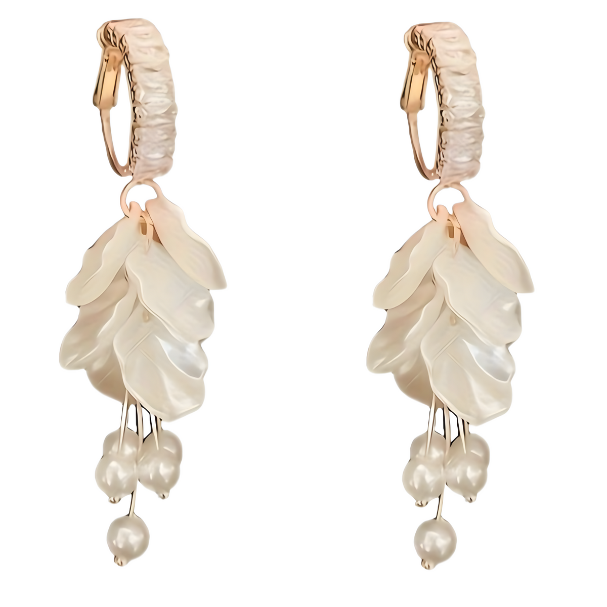 Long Floral Pearl Earrings for Women – Irregular White Petal Leaf Design 793
