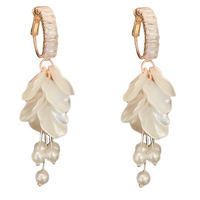 Long Floral Pearl Earrings for Women – Irregular White Petal Leaf Design 793