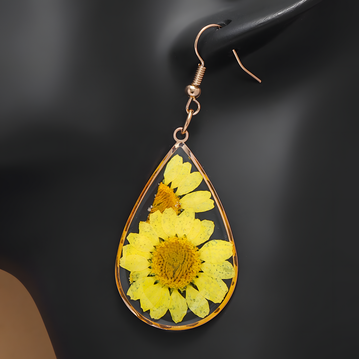 Handmade Yellow Daisy Flower Resin Drop Earrings - Pressed Floral Jewelry B38