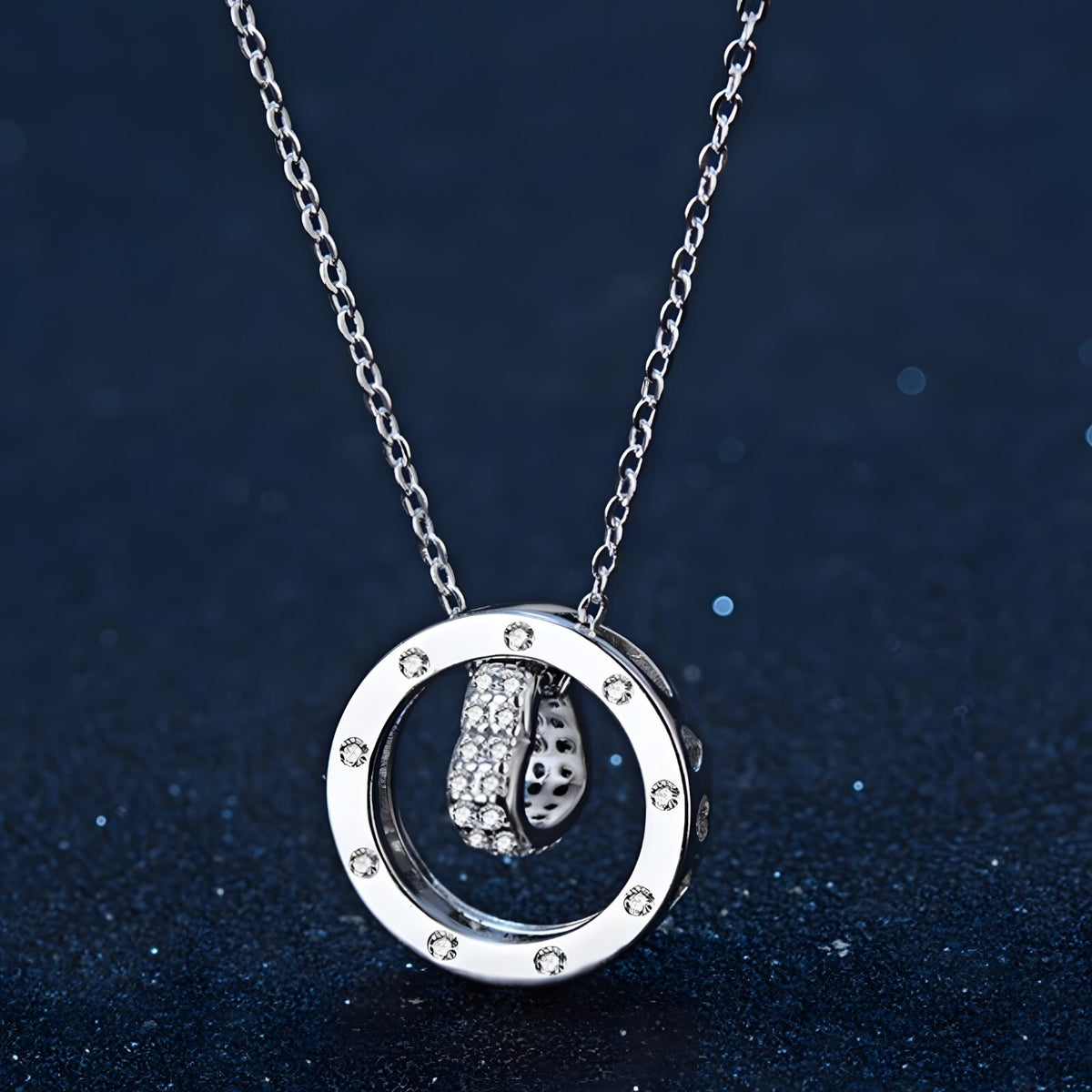 Sterling Silver Heart Circle Pendant Necklace Women Real 925 Silver Chain 282