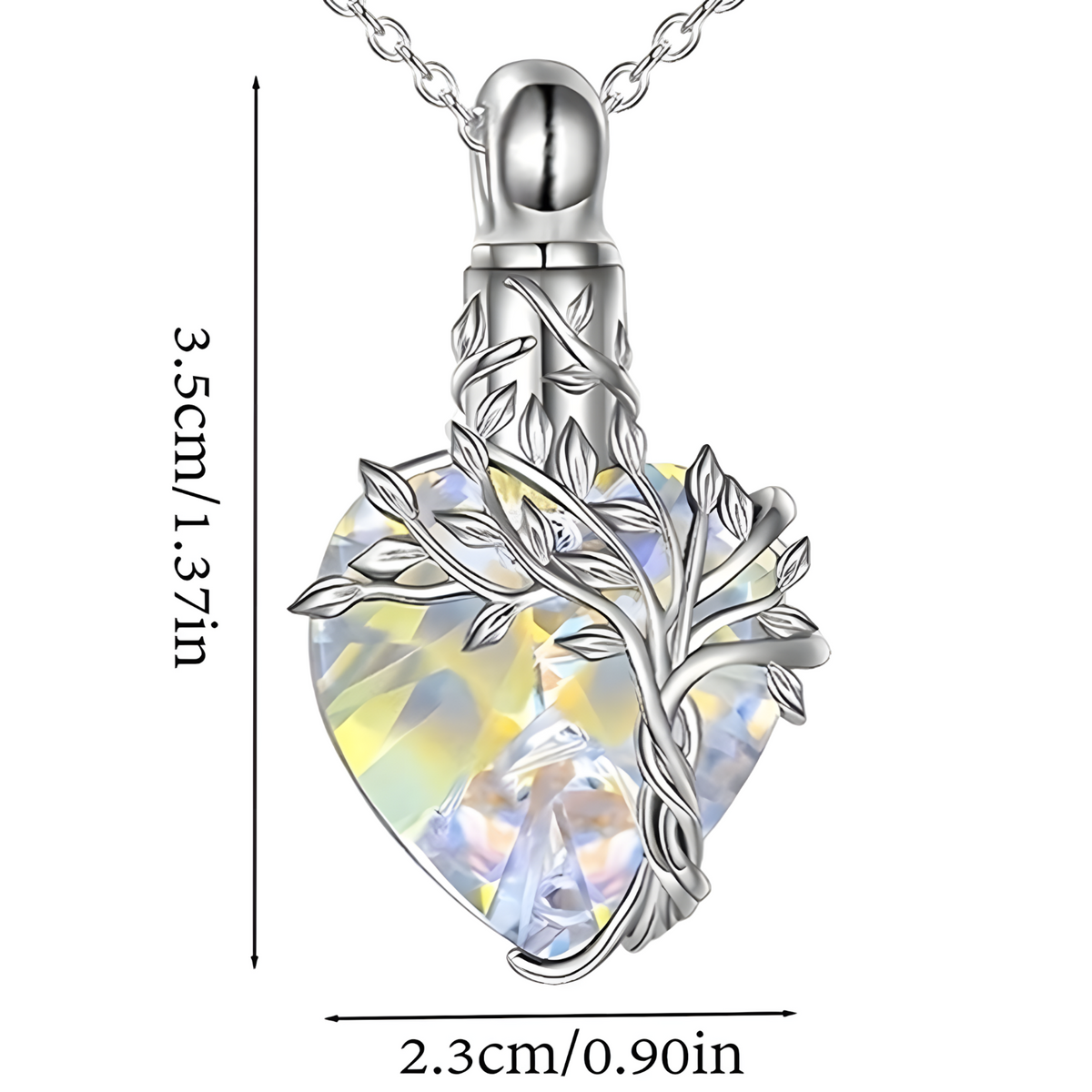 Womens Tree of Life Cremation Necklace Ashes Iridescent Heart-Shaped Crystal B95