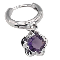 925 Sterling Silver Plated Purple Crystal Flower Drop Earrings Gift 464