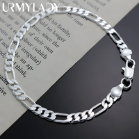 925 Silver-Plated Figaro Link Bracelet Durable Iron Alloy Chain with Secure 877