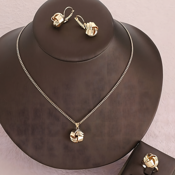 3 PCS Gold Lucky Knot Jewelry Set Women Zinc Alloy Necklace, Earrings 706