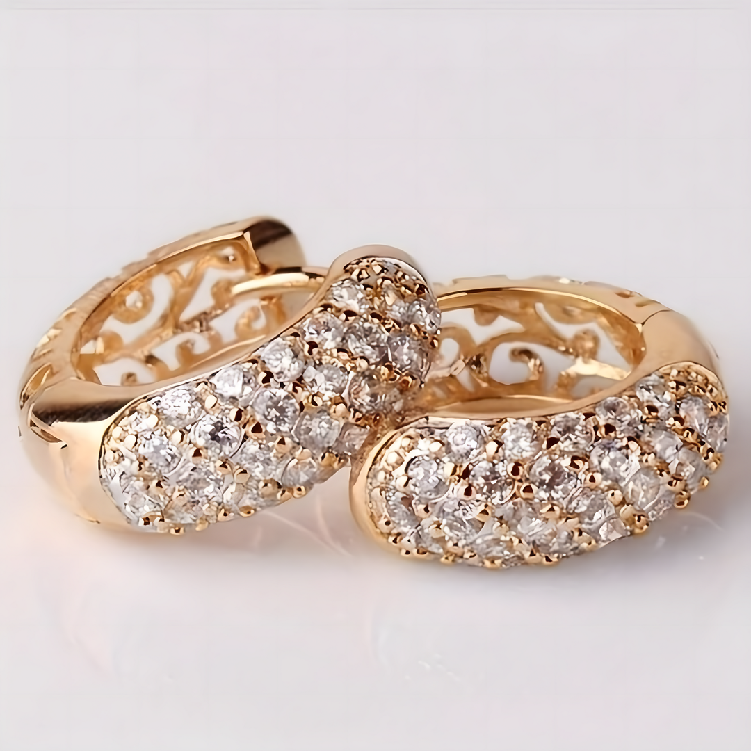 Luxury Pave Hoop Earrings for Women – Rose Gold Tone Cubic Zirconia Huggie 650