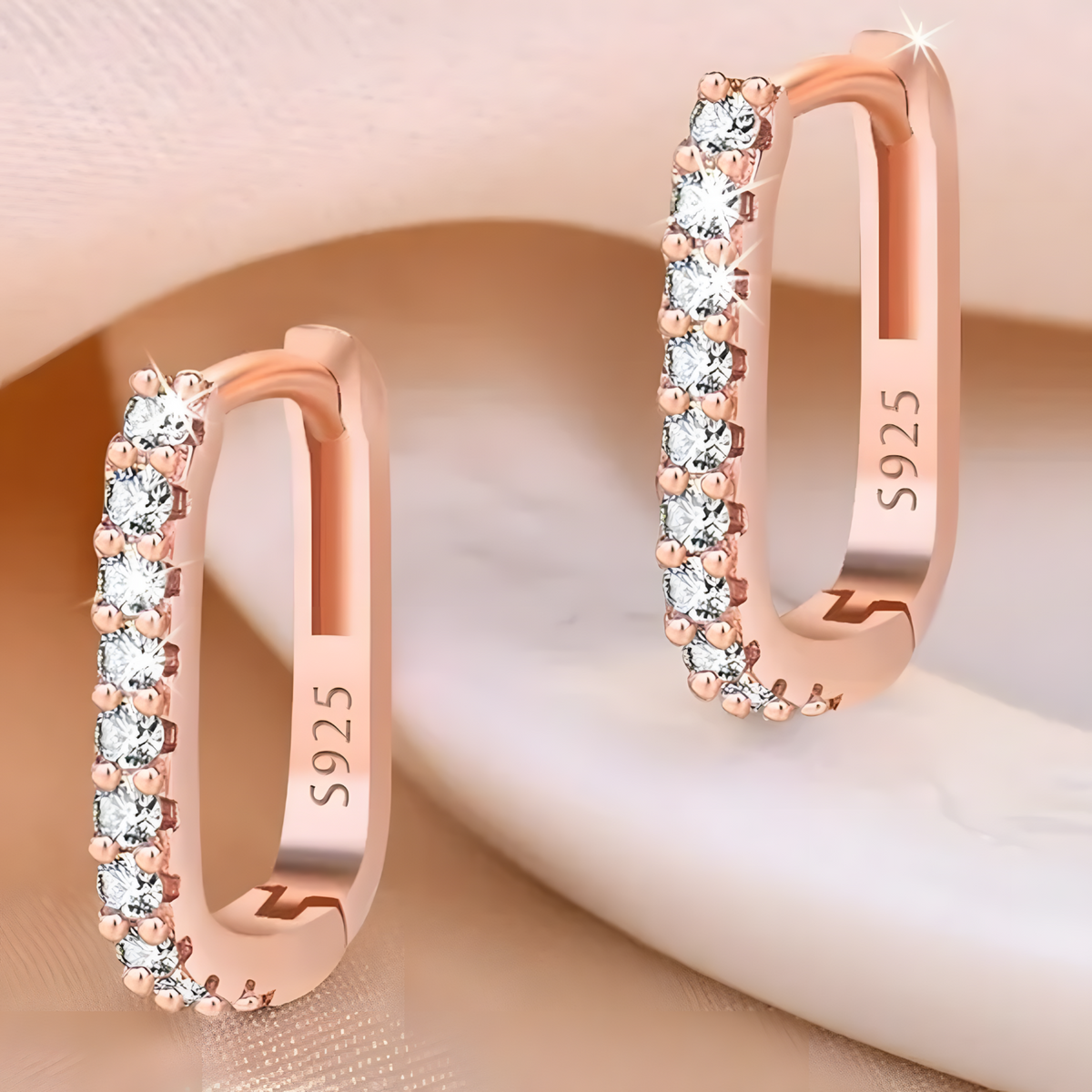 Rose Gold Plated Sterling Silver Cubic Zirconia Huggie Hoop Earrings Women b184