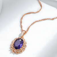 Purple Natural Zircon Pendant Necklace for Women, Copper Alloy Rose Gold 1294