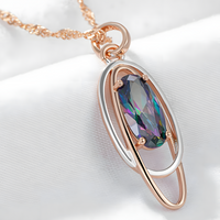 585 Rose Gold Color Oval Colorful Natural Zircon Pendant Necklace for Women 1274