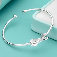 Bow Open Cuff Bangle Bracelet For Women Adjustable Ribbon Knot Smooth Ball 1764