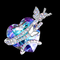 Butterfly Heart Necklace for Women Zinc Alloy Silver Colour Pavé Butterfly 1175