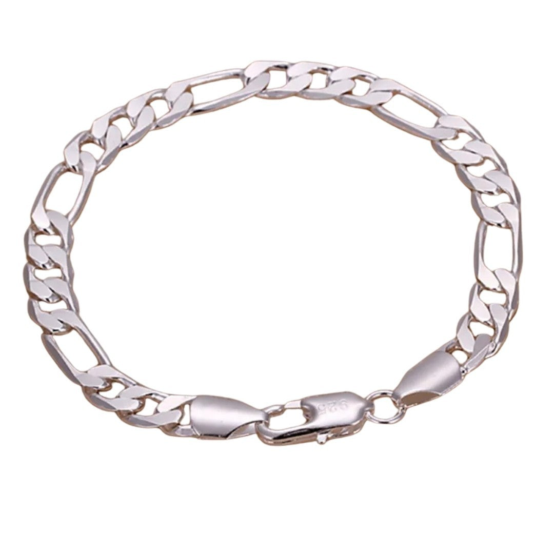 925 Sterling Silver Figaro Chain Bracelet, Classic Silver Link Bracelet 420