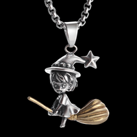 Witch Broom Pendant Necklace Unisex Zinc Alloy Magic Girl Charm, Vintage 1233