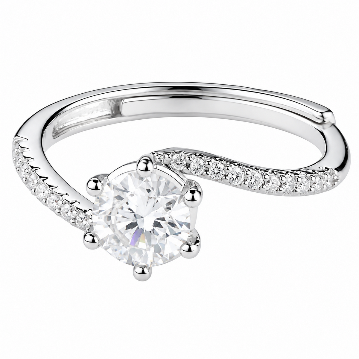 Adjustable Zircon Engagement Ring Round Brilliant Solitaire Pavé Detail 1665