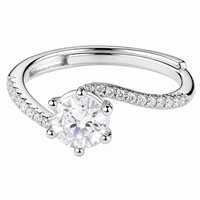 Adjustable Zircon Engagement Ring Round Brilliant Solitaire Pavé Detail 1665