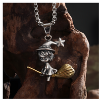 Witch Broom Pendant Necklace Unisex Zinc Alloy Magic Girl Charm, Vintage 1233