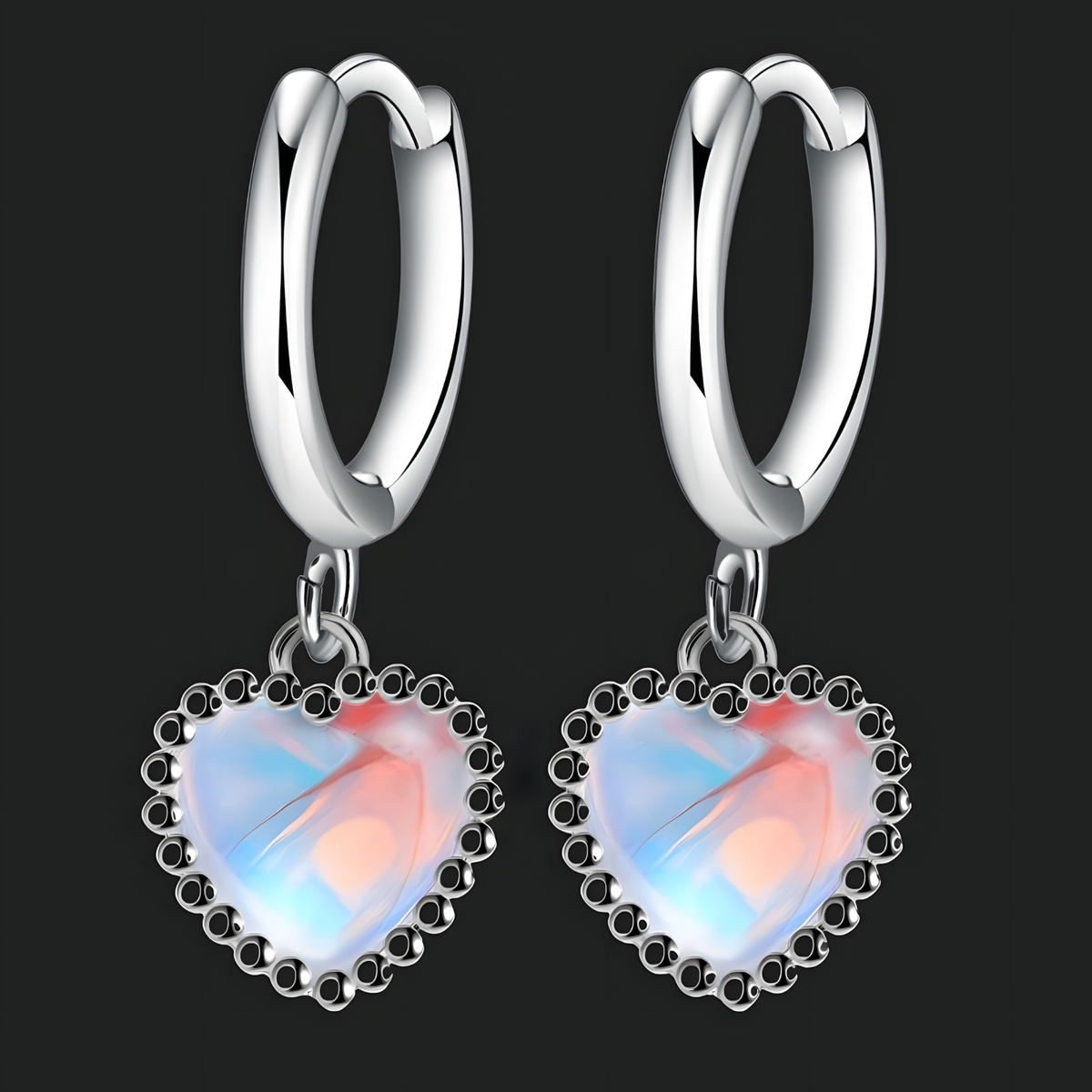 925 Silver-Plated Heart Hoop Earrings – Romantic Crystal Heart Dangle Hoops 927