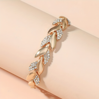 Gold Leaf Crystal Bracelet for Women Elegant Zinc Alloy Charm Bracelet 745