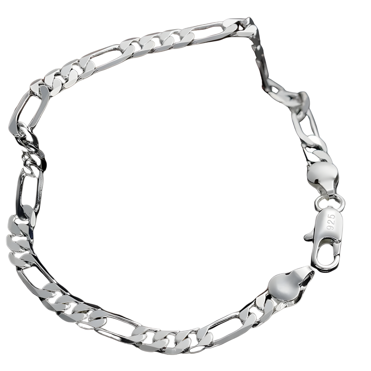925 Silver-Plated Figaro Link Bracelet Durable Iron Alloy Chain with Secure 877