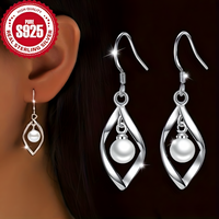 925 Sterling Silver Drop Earrings Trendy Twisted Leaf Shape with Pearl 825
