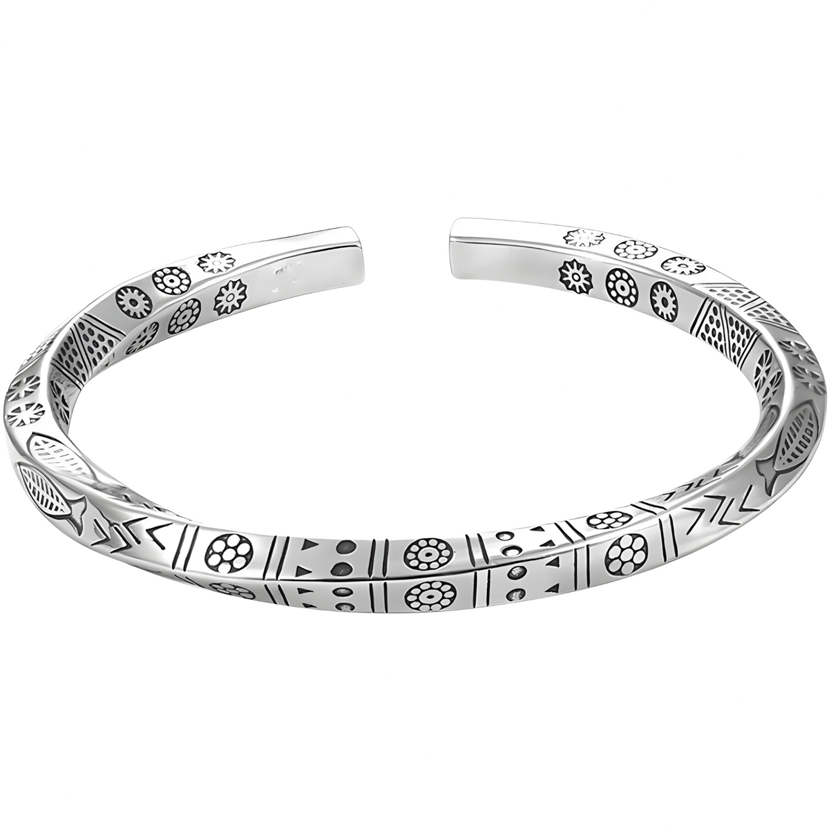 Rhodium-Plated Mobius Loop Open Bracelet — 66mm Diameter Adjustable Cuff 1447